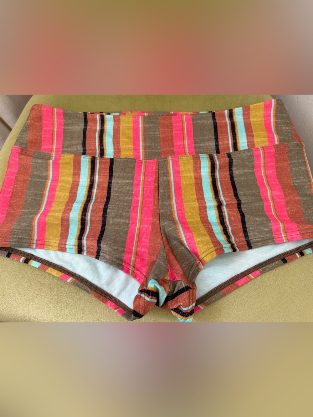 prAna Women's Boy Short Bikini Bottom "Cacti Soleil Stripe" Multicolor Sz M